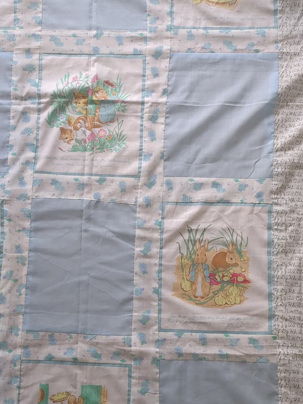 Handmade Peter Rabbit Beatrix Potter Quilt Top 77.5x87 Unfinished Cotton